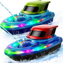 Load image into Gallery viewer, SYMA 2 Pack RC Boats for Kids 8-12, Remote Control Racing Boat Set for Pool with LED Lights,40 Mins Playtime(2 Batteries) and One-Key Water Spay, Summer Gifts Toys for Boys and Girls