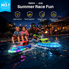 Load image into Gallery viewer, SYMA 2 Pack RC Boats for Kids 8-12, Remote Control Racing Boat Set for Pool with LED Lights,40 Mins Playtime(2 Batteries) and One-Key Water Spay, Summer Gifts Toys for Boys and Girls
