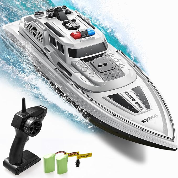 SYMA Q13 RC Boat 1: 28 Scale Simulated Police Boat High Speed 4 Channel